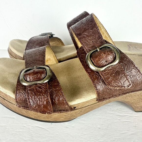 Dansko Sophie Tooled Leather Sandal Clog Size 41 US 10.5-11 Brown Buckle Comfort - Picture 7 of 10